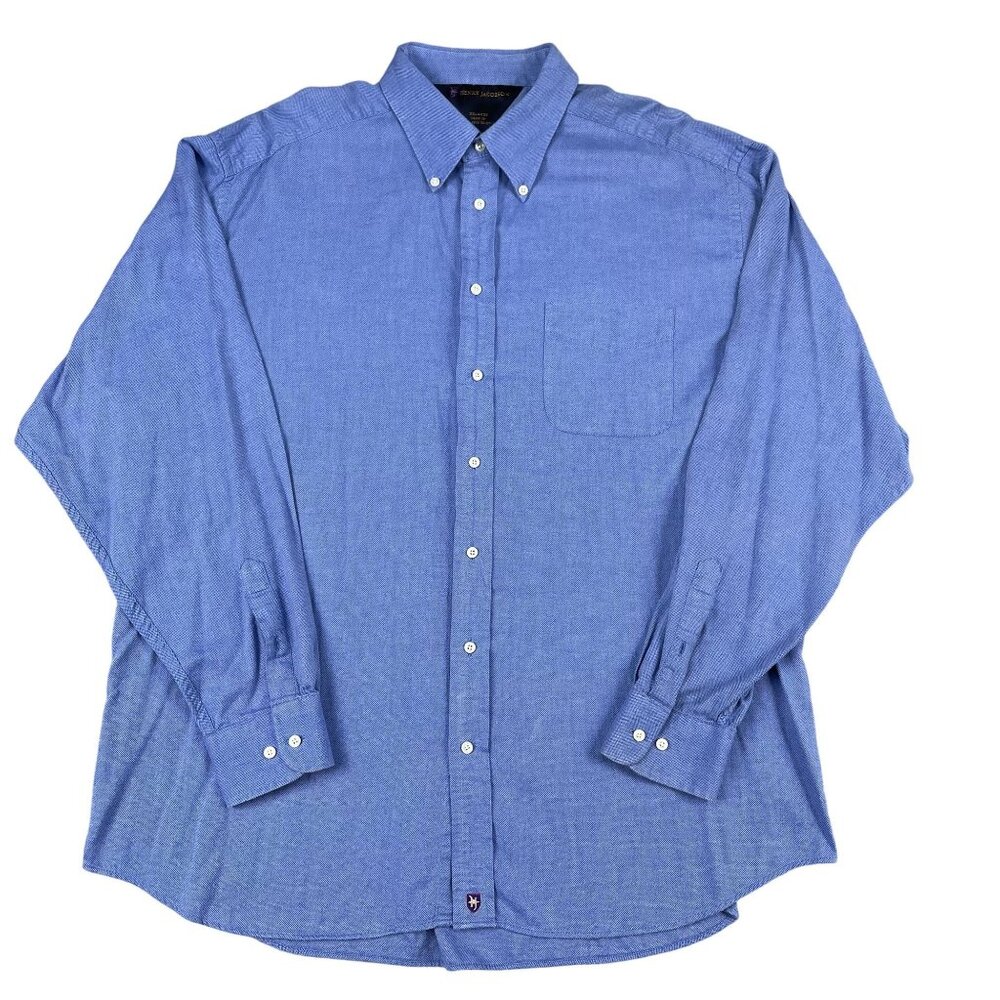 Henry Jacobson Mens Blue Chambray Dress Shirt‎ Sz 18 36/37 XL